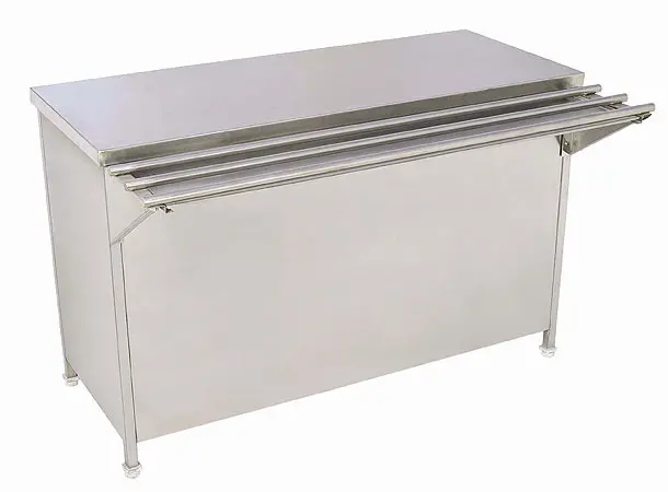 S/S Service Counter, 3 Sides Closed, 2U/Shelves, with Tray slide
