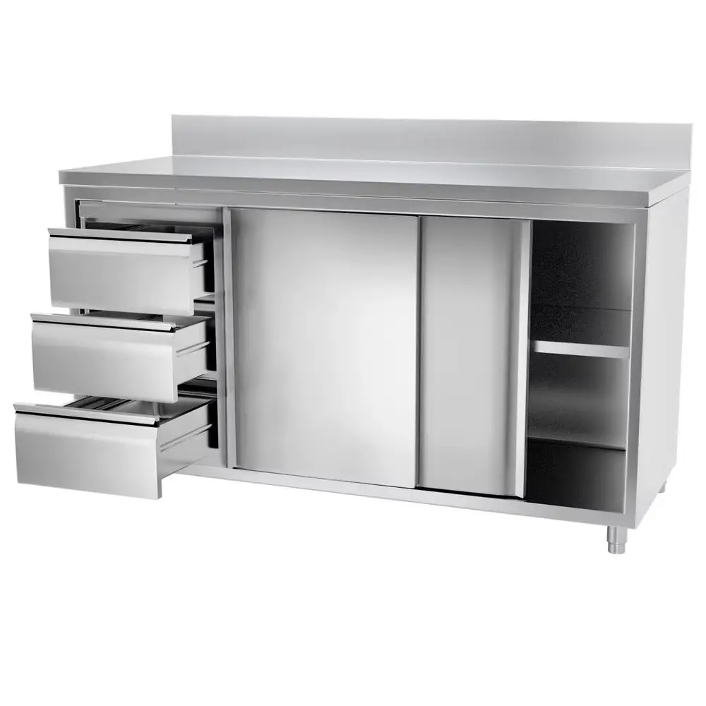 S/Steel Base Cabinet Sliding doors w/ 3 Drawers Size: 1400x700x900 mm 