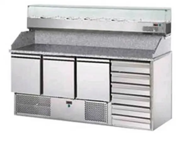 Pizza Preparation Refrigerator , 3 doors & 6 drawers + Granite Top - Italy