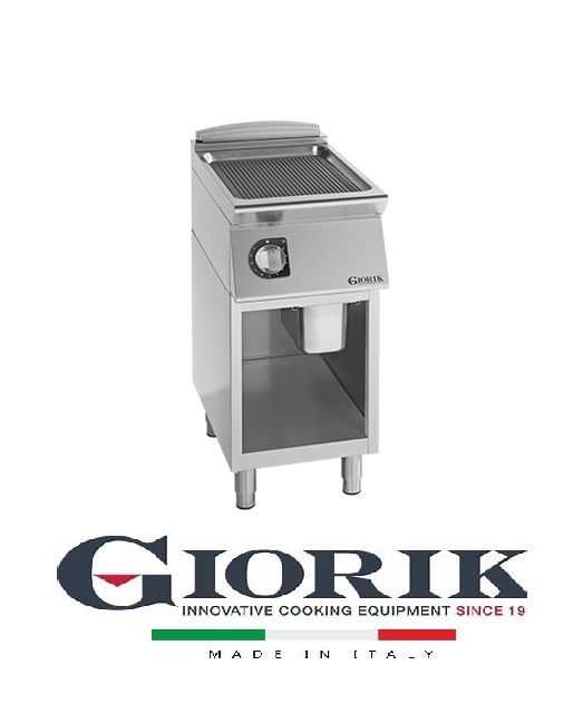 Giorik FRE92GF ELECTRIC FRY TOP ON OPEN BASE CABINET - RIBBED IRON GRIDDLE