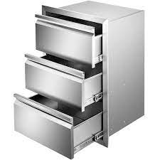 S/steel set of 3 drawer built in to table