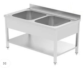 Double Bowl Sink Unit with Under Shelf Stainless Steel Construction