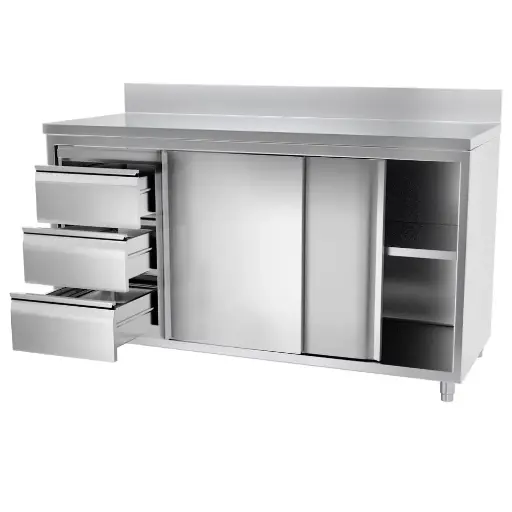 S/Steel Base Cabinet Sliding doors w/ 3 Drawers Size: 1400x700x900 mm 