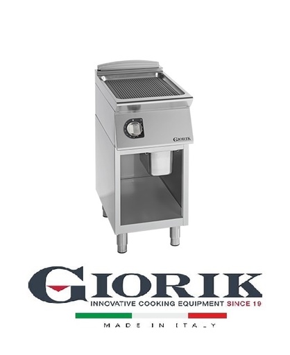 Giorik FRE92GF ELECTRIC FRY TOP ON OPEN BASE CABINET - RIBBED IRON GRIDDLE