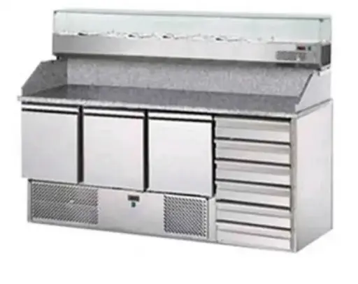 Pizza Preparation Refrigerator , 3 doors & 6 drawers + Granite Top - Italy