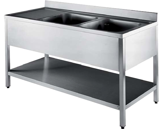 S/Steel Work Table with Two Bowl Sink w/BS+US Size: 1700x700x850 mm